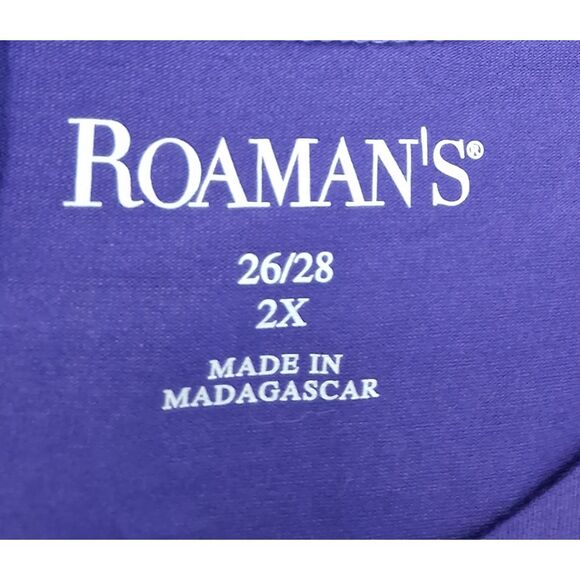 Roaman's womens plus 2X top purple boat neck tunic rayon spandex 26/28 - Picture 5 of 10